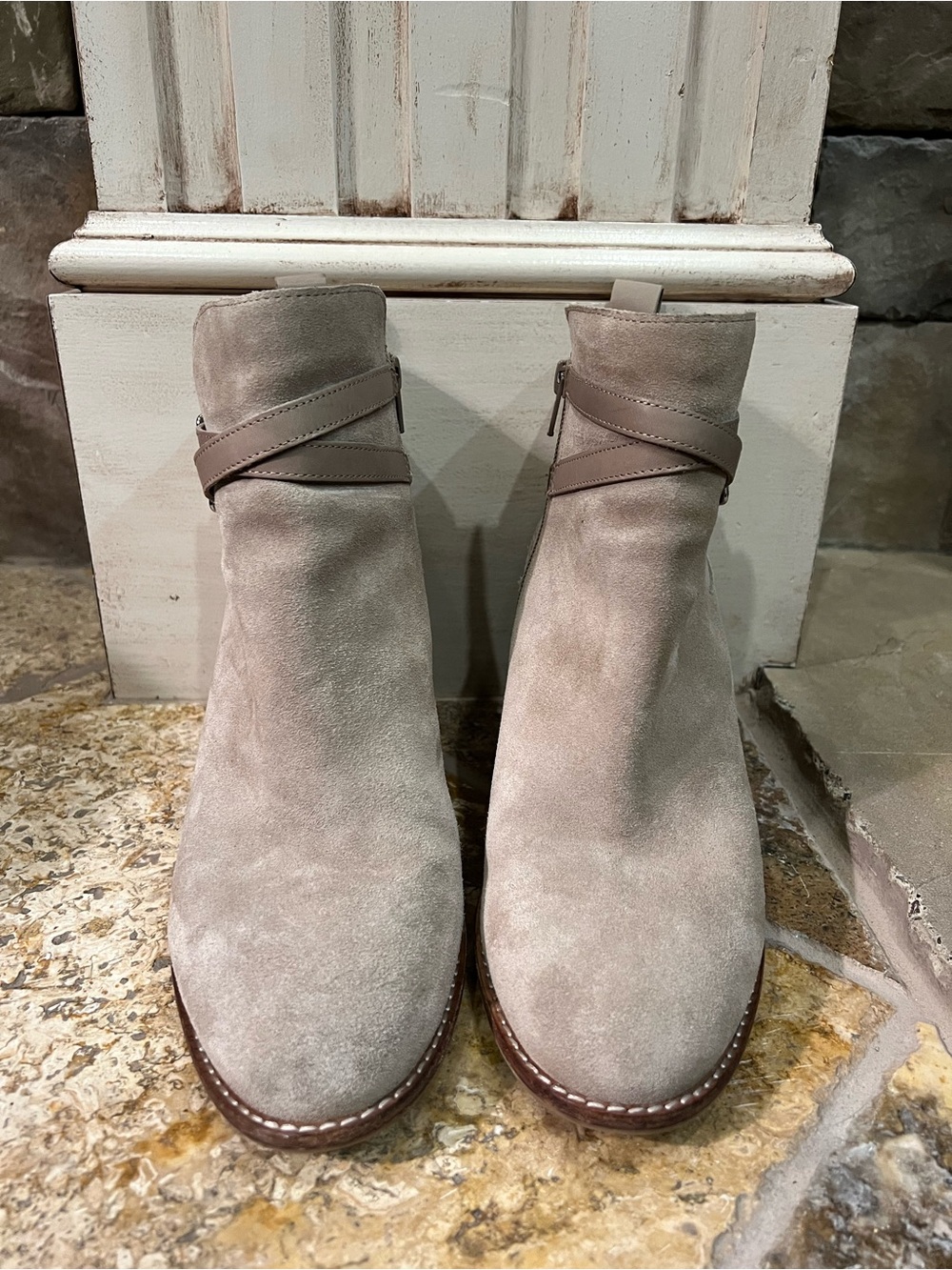 Alex Marie Taupe Suede Buckle Ankle Booties Size 10M